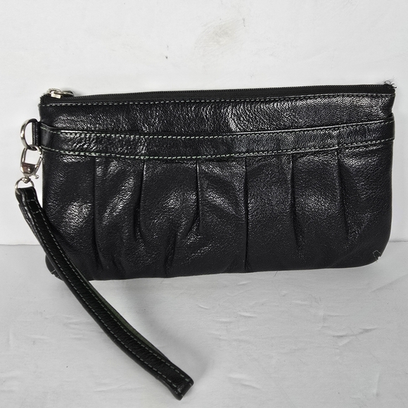 Tusk Black Leather Clutch/Wallet Zip Opening Removable Strap Attached Mirror - Picture 1 of 10